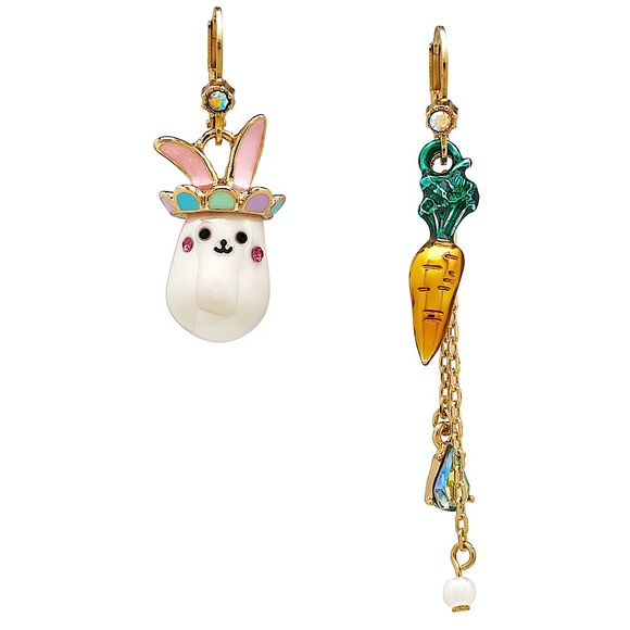 Betsey Johnson Jewelry - Betsey Johnson Critters Bunny Carrot Mismatch Easter Earrings New